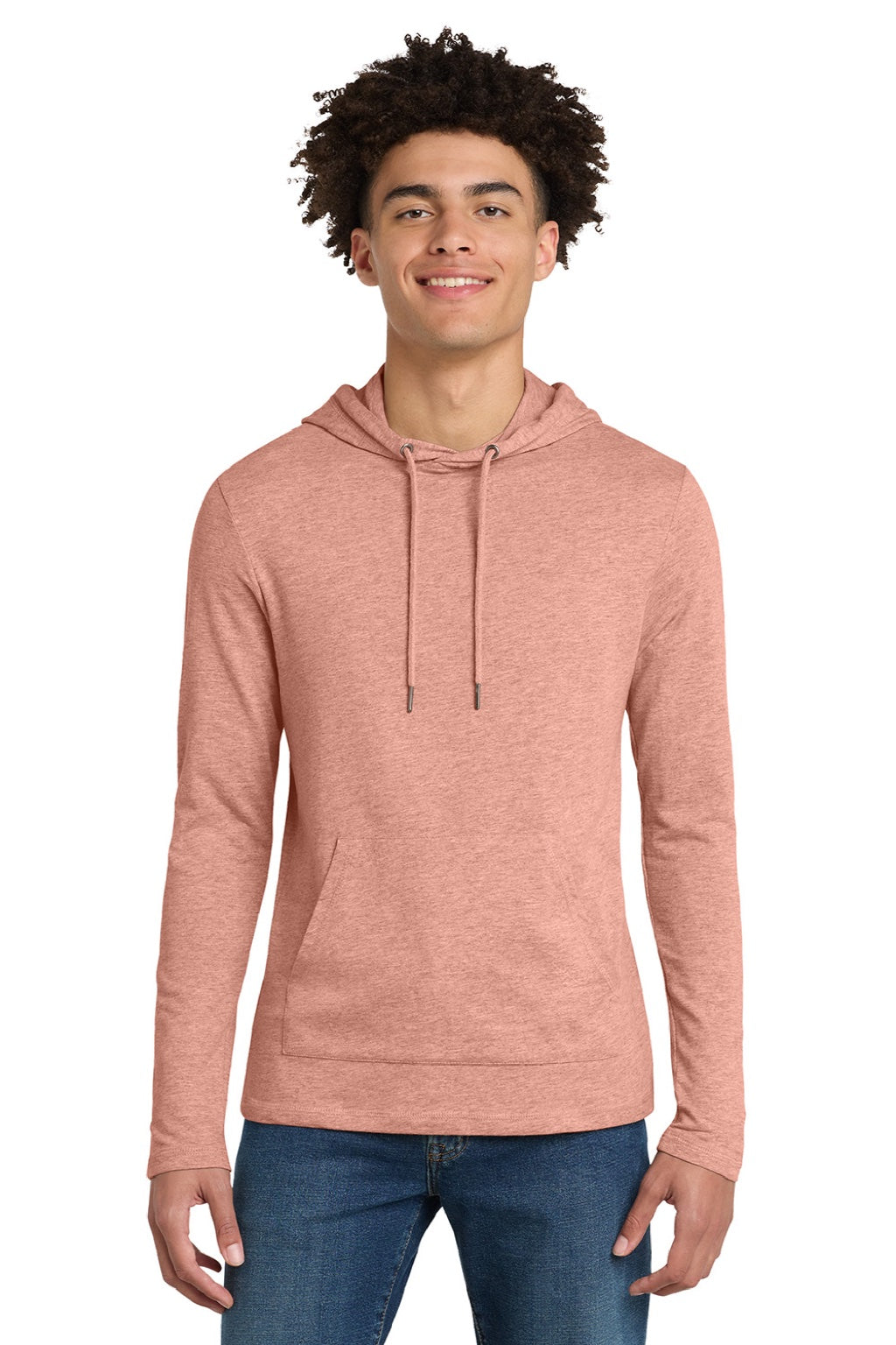 District DT571 Mens French Terry Hooded T-Shirt Hoodie Heather Nostalgia Rose Model Front