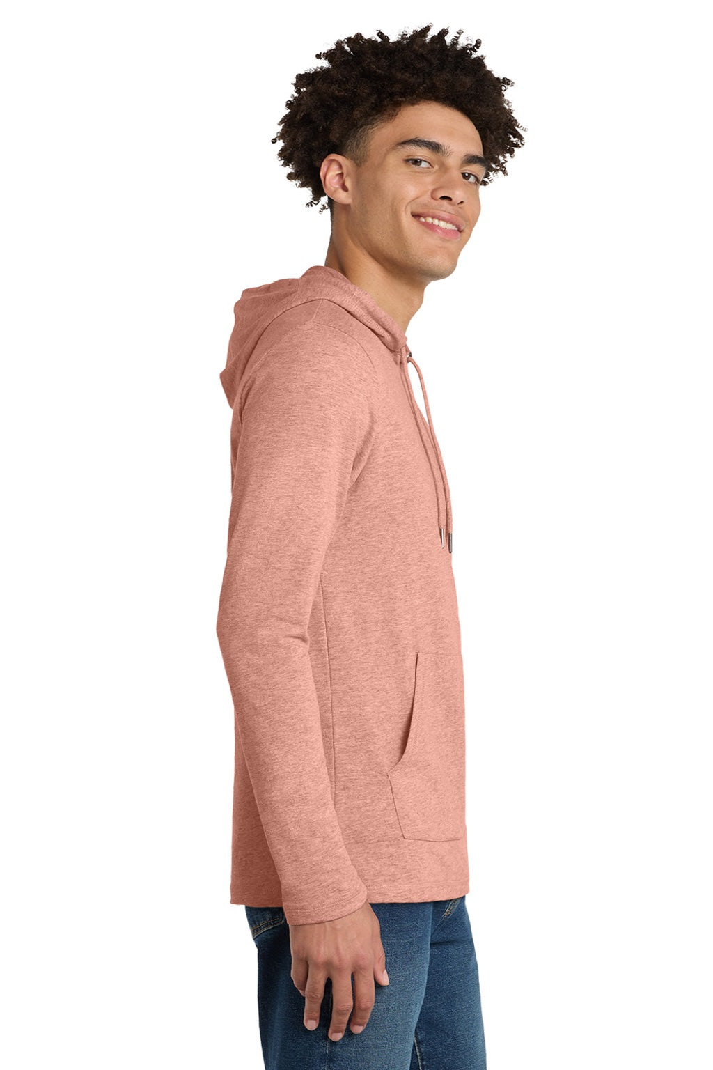 District DT571 Mens French Terry Hooded T-Shirt Hoodie Heather Nostalgia Rose Model Side