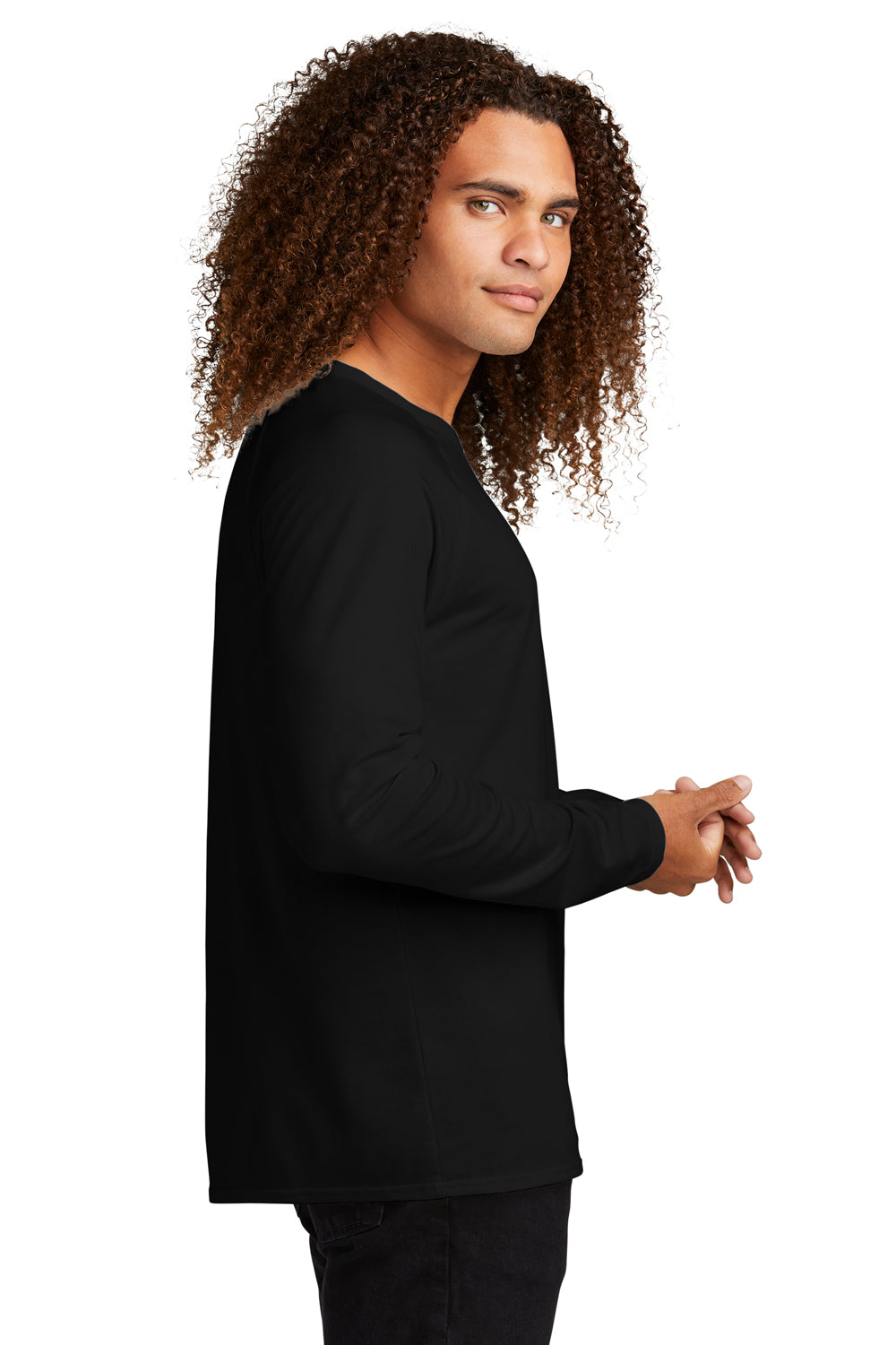 District DT572 Mens French Terry Crewneck Sweatshirt Black Model Side