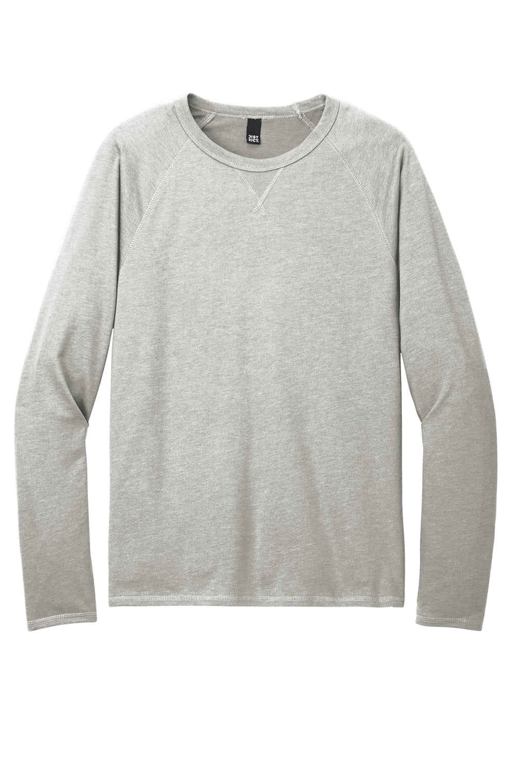 District DT572 Mens French Terry Crewneck Sweatshirt Heather Light Grey Flat Front