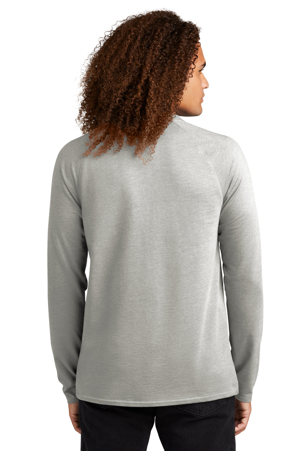 District DT572 Mens French Terry Crewneck Sweatshirt Heather Light Grey Model Back
