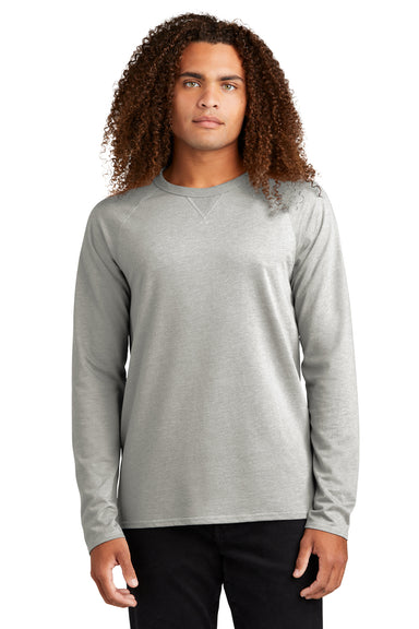 District DT572 Mens French Terry Crewneck Sweatshirt Heather Light Grey Model Front