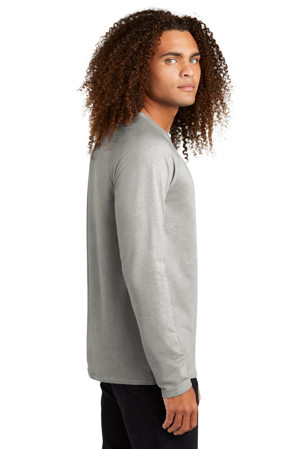 District DT572 Mens French Terry Crewneck Sweatshirt Heather Light Grey Model Side