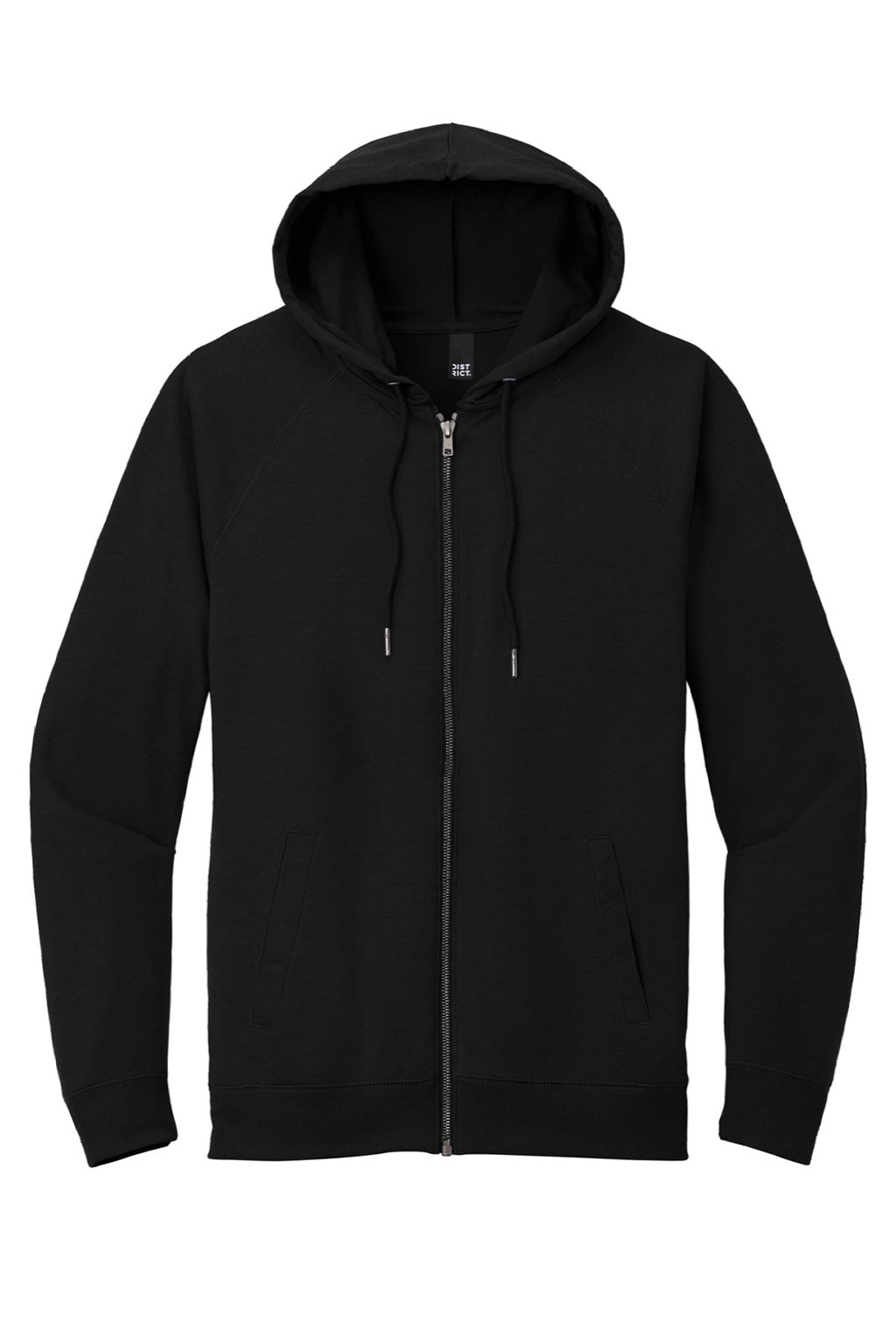 District DT573 Mens French Terry Full Zip Hooded Sweatshirt Hoodie w/ Pockets Black Flat Front