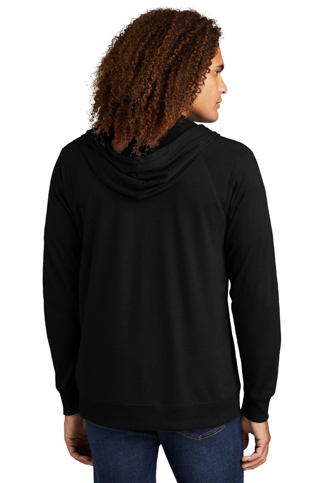 District DT573 Mens French Terry Full Zip Hooded Sweatshirt Hoodie w/ Pockets Black Model Back