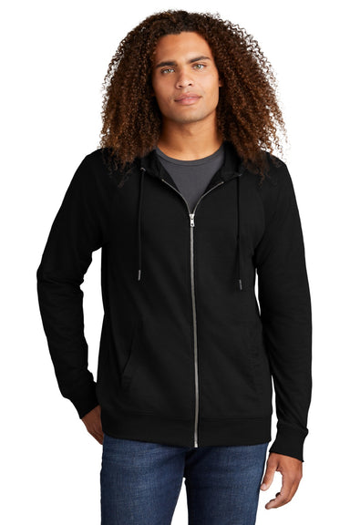 District DT573 Mens French Terry Full Zip Hooded Sweatshirt Hoodie w/ Pockets Black Model Front