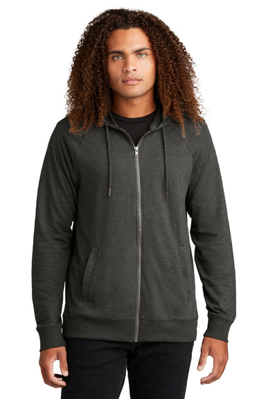 District DT573 Mens French Terry Full Zip Hooded Sweatshirt Hoodie w/ Pockets Washed Coal Grey Model Front