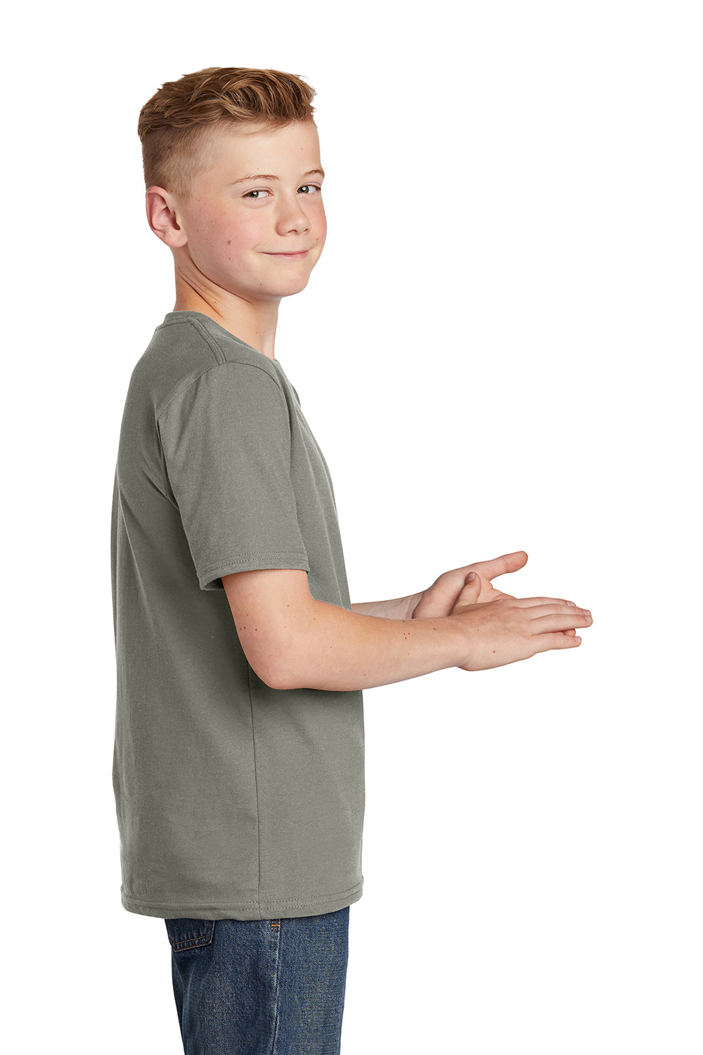 District DT6000Y Youth Very Important Short Sleeve Crewneck T-Shirt Deep Smoke Grey Model Side