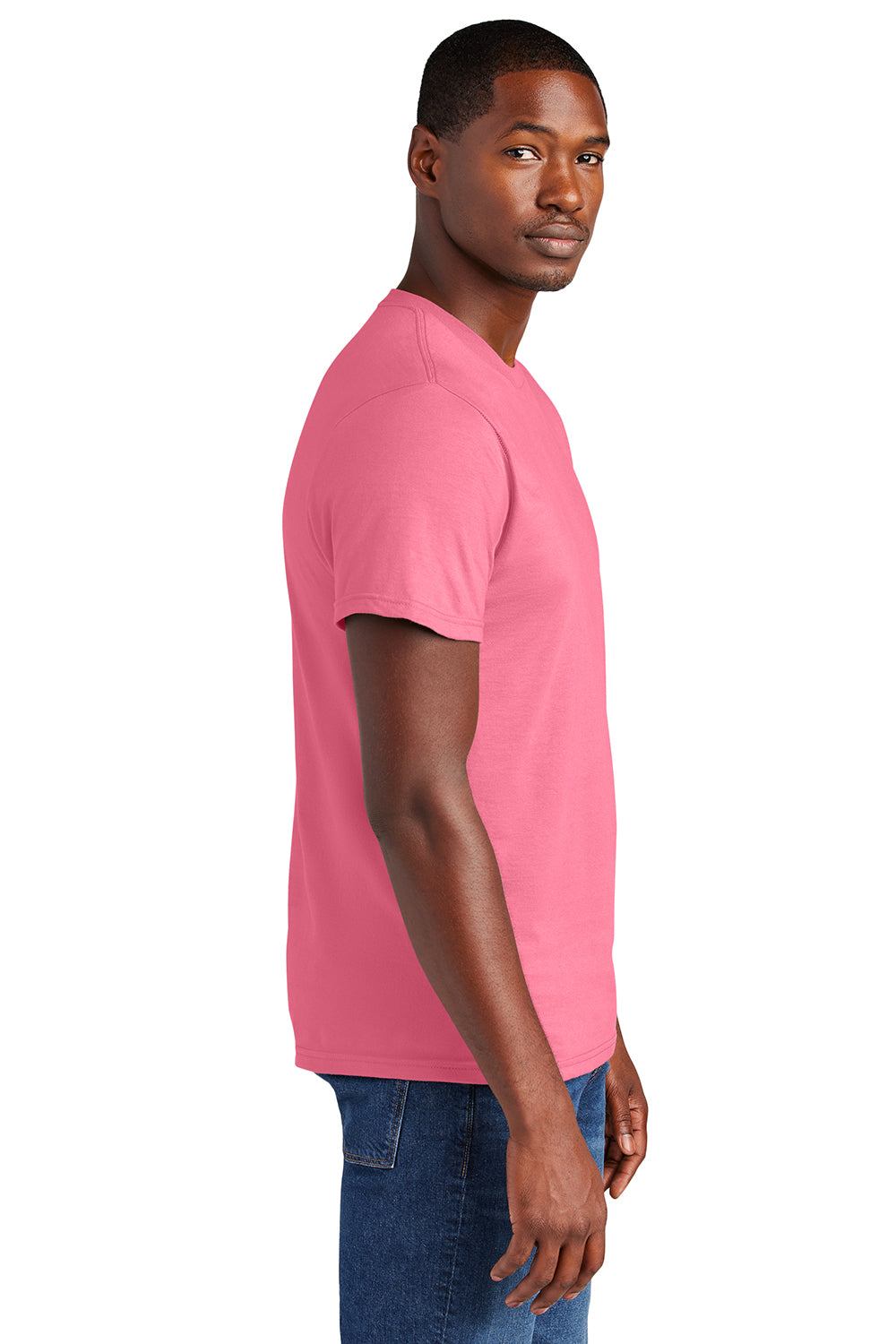 District DT6000 Mens Very Important Short Sleeve Crewneck T-Shirt Awareness Pink Model Side