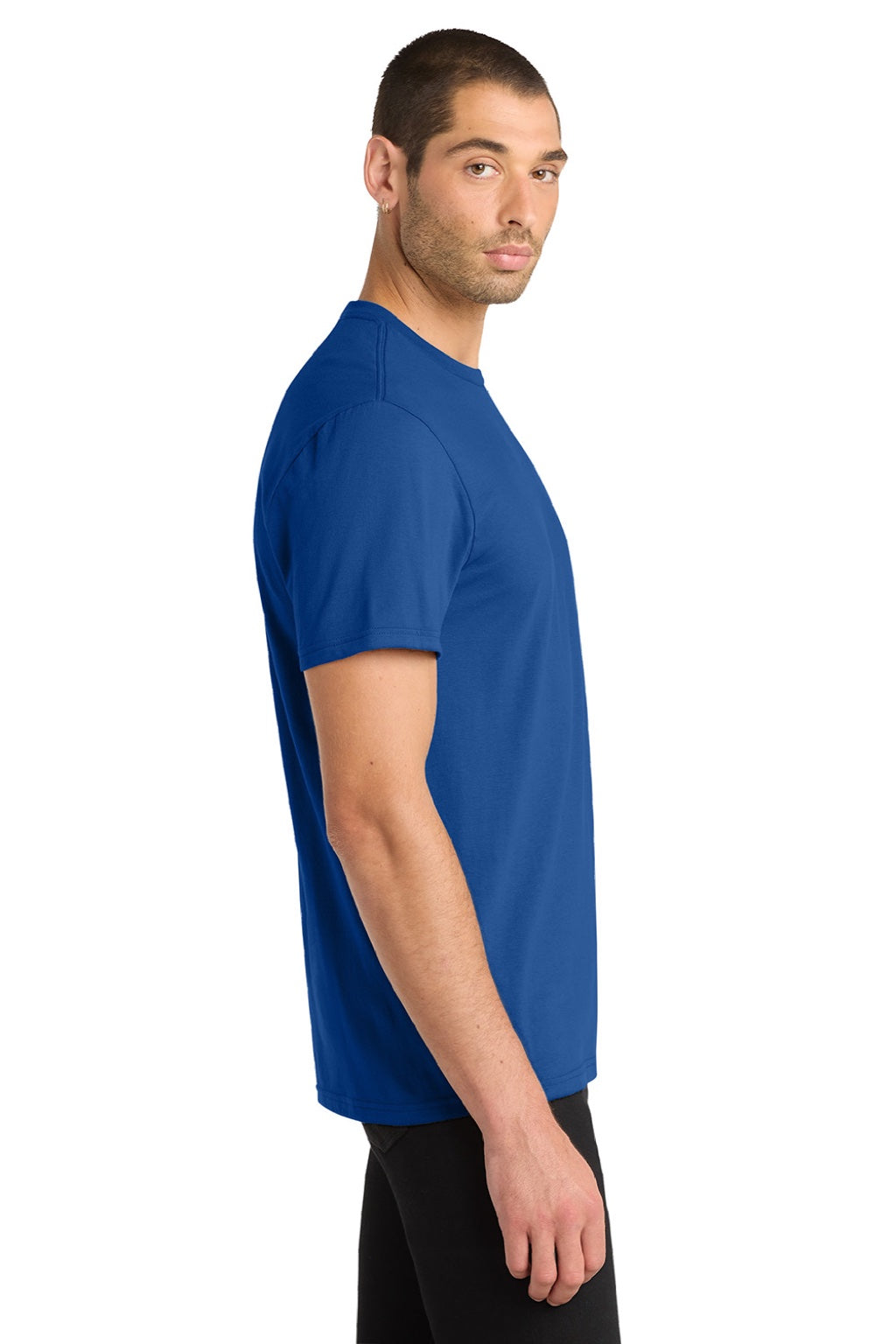 District DT6000 Mens Very Important Short Sleeve Crewneck T-Shirt Dark Royal Blue Model Side
