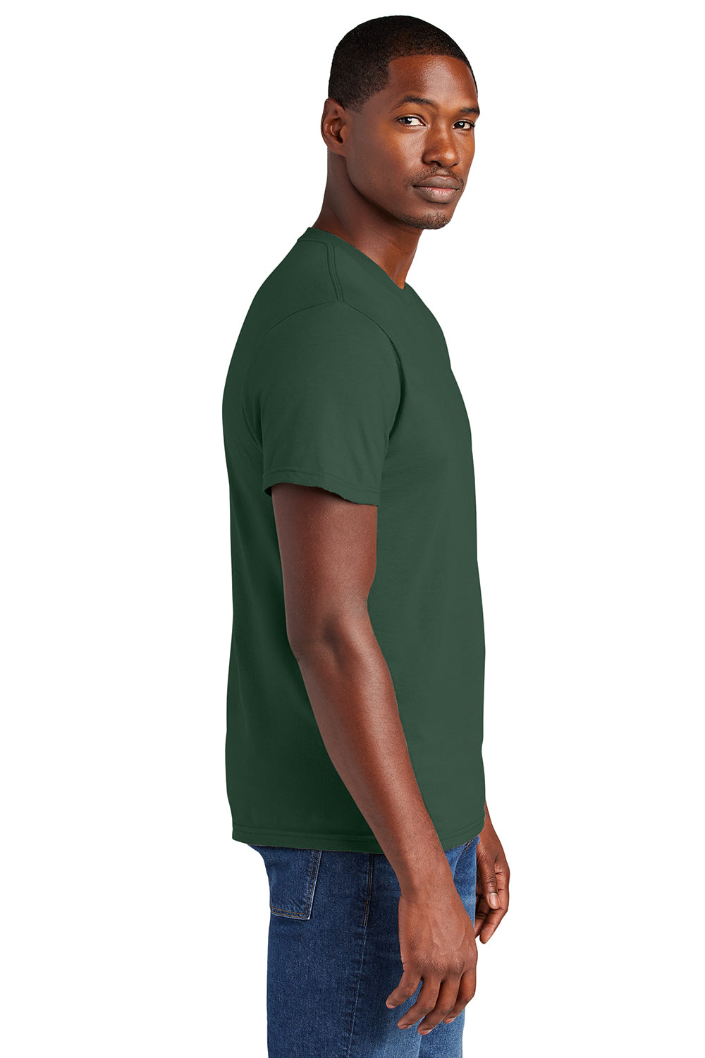 District DT6000 Mens Very Important Short Sleeve Crewneck T-Shirt Forest Green Model Side