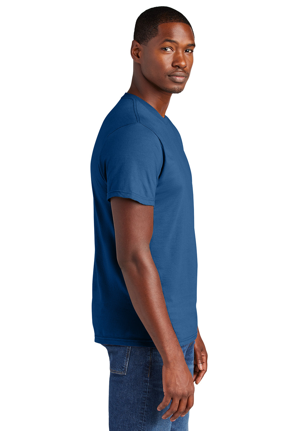 District DT6000 Mens Very Important Short Sleeve Crewneck T-Shirt Maritime Blue Model Side