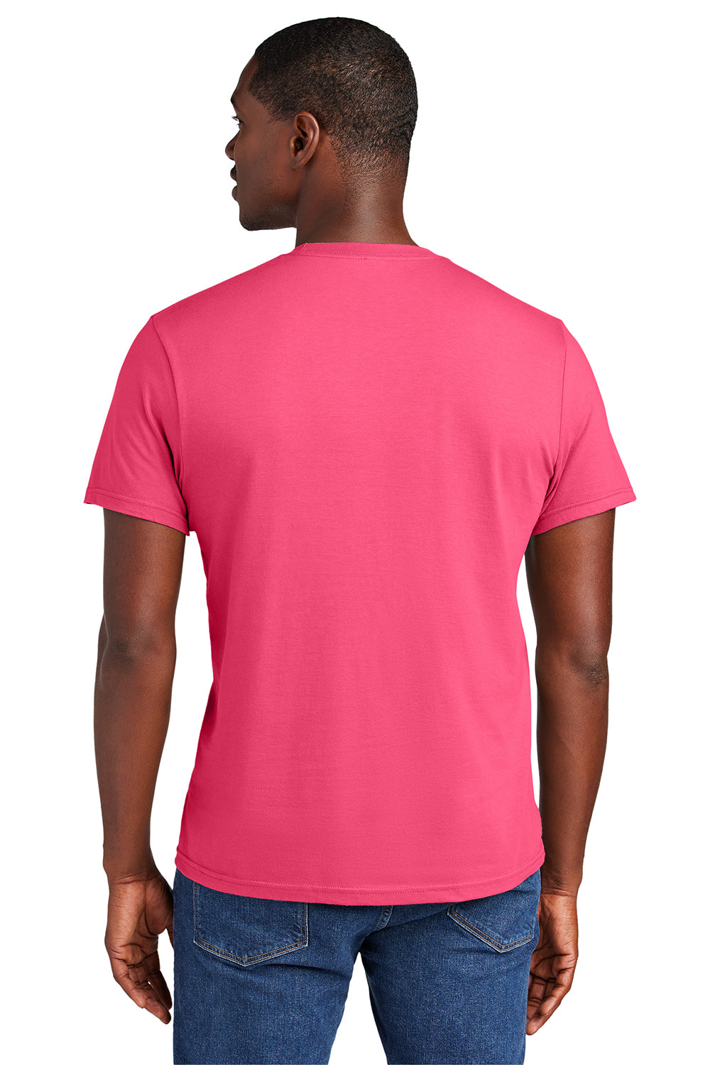 District DT6000 Mens Very Important Short Sleeve Crewneck T-Shirt Neon Pink Model Back