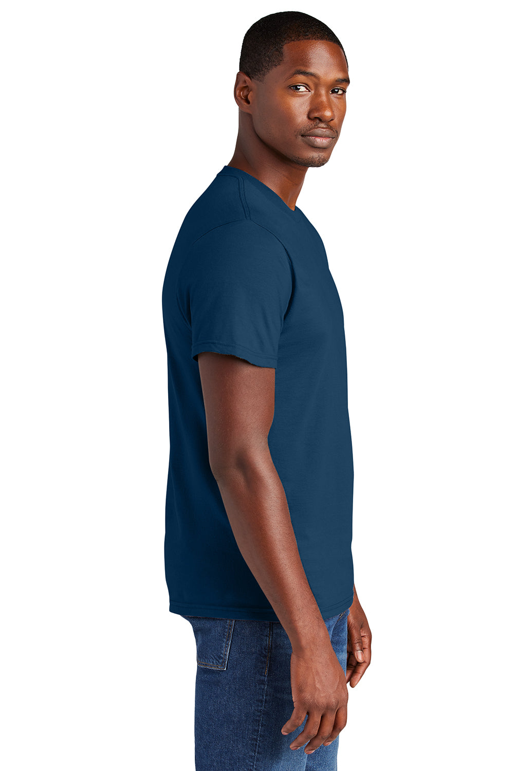 District DT6000 Mens Very Important Short Sleeve Crewneck T-Shirt New Navy Blue Model Side