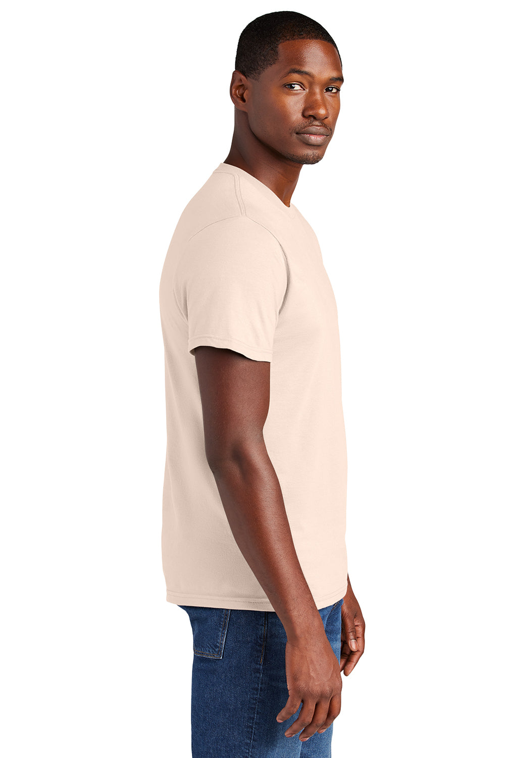 District DT6000 Mens Very Important Short Sleeve Crewneck T-Shirt Rosewater Pink Model Side