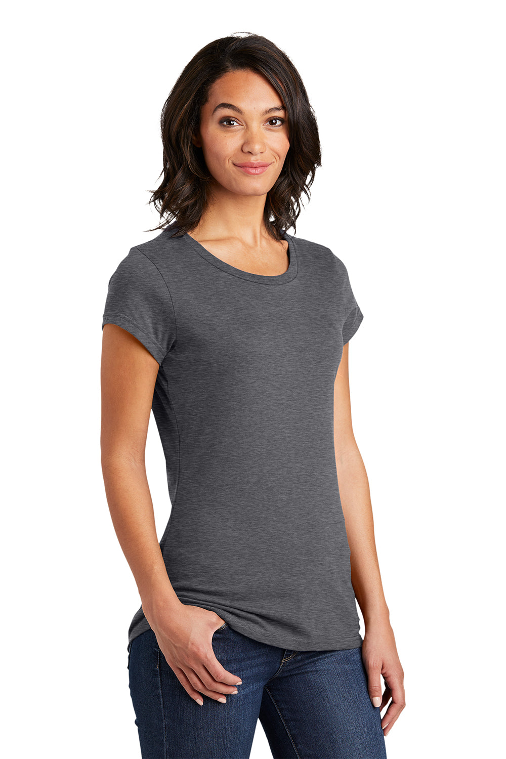 District DT6001 Womens Very Important Short Sleeve Crewneck T-Shirt Heather Charcoal Grey Model 3q