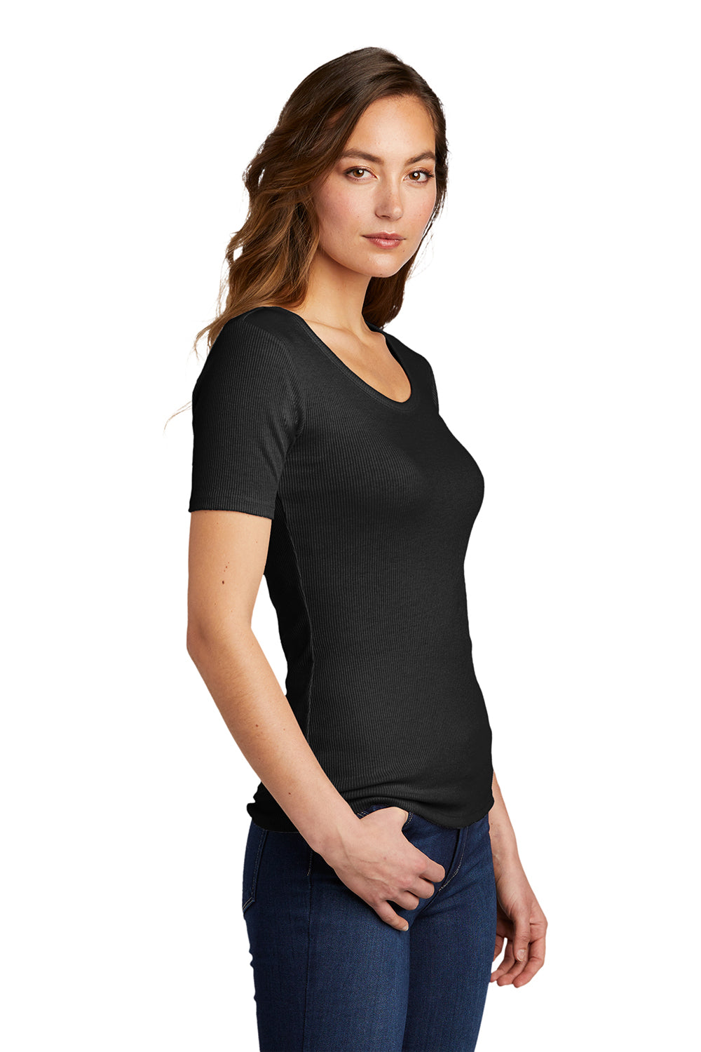 District DT6020 Womens Very Important Short Sleeve Scoop Neck T-Shirt Black Model 3q