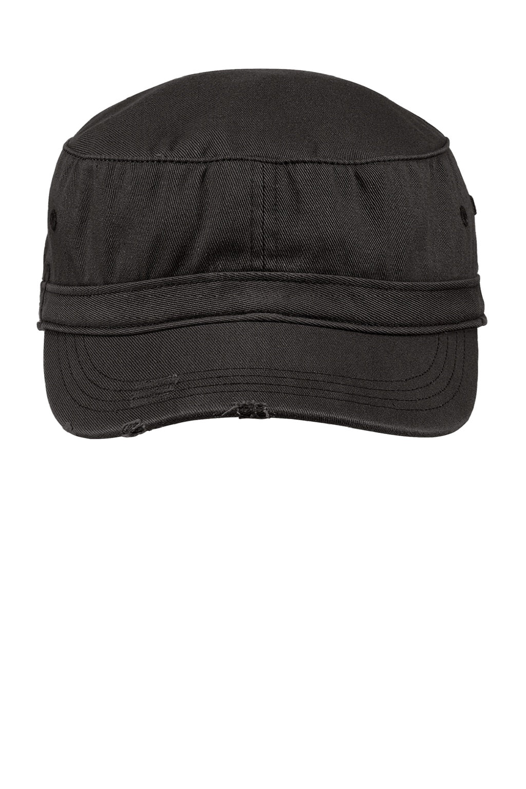 District Hats DT605 Mens Distressed Adjustable Military Hat Black Flat Front