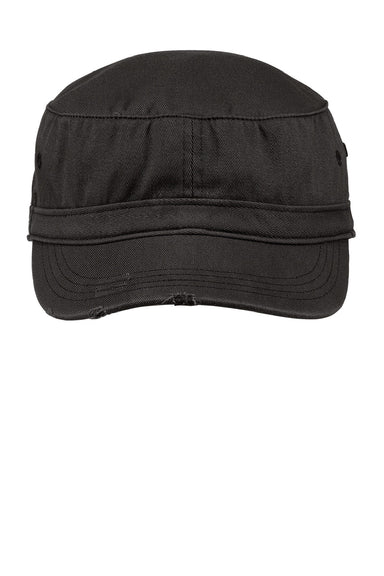 District Hats DT605 Mens Distressed Adjustable Military Hat Black Flat Front