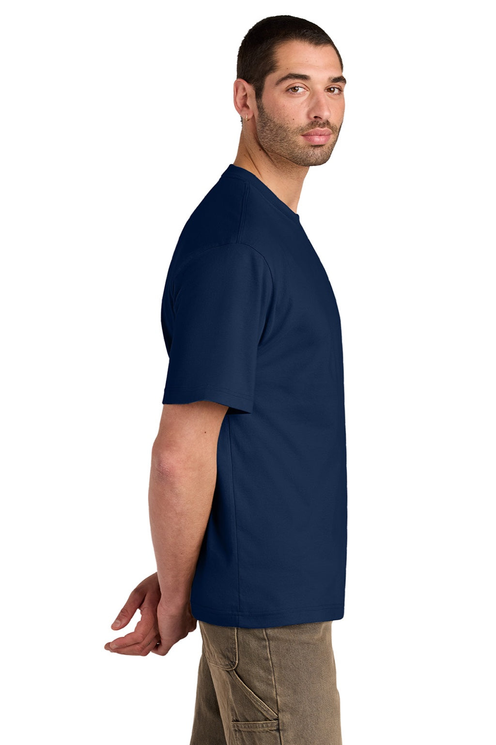 District DT6065 Mens Very Important Short Sleeve Crewneck T-Shirt Dark Royal Blue Model Side