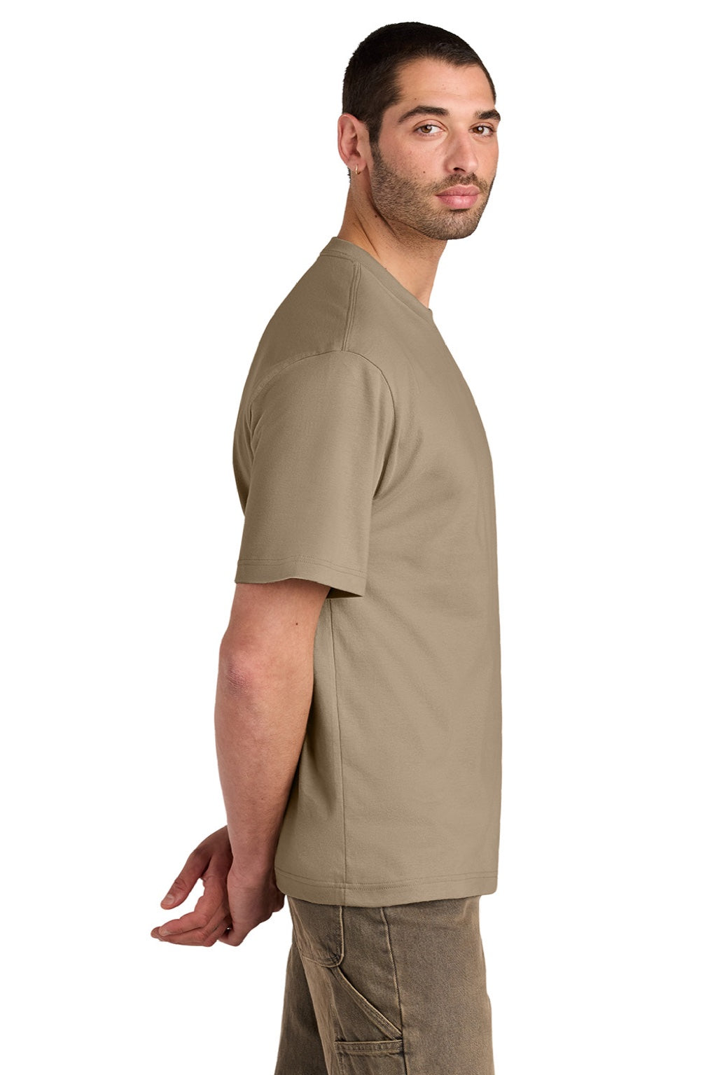 District DT6065 Mens Very Important Short Sleeve Crewneck T-Shirt Desert Tan Model Side