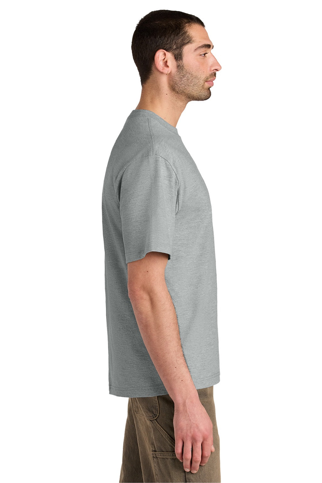 District DT6065 Mens Very Important Short Sleeve Crewneck T-Shirt Heather Light Grey Model Side