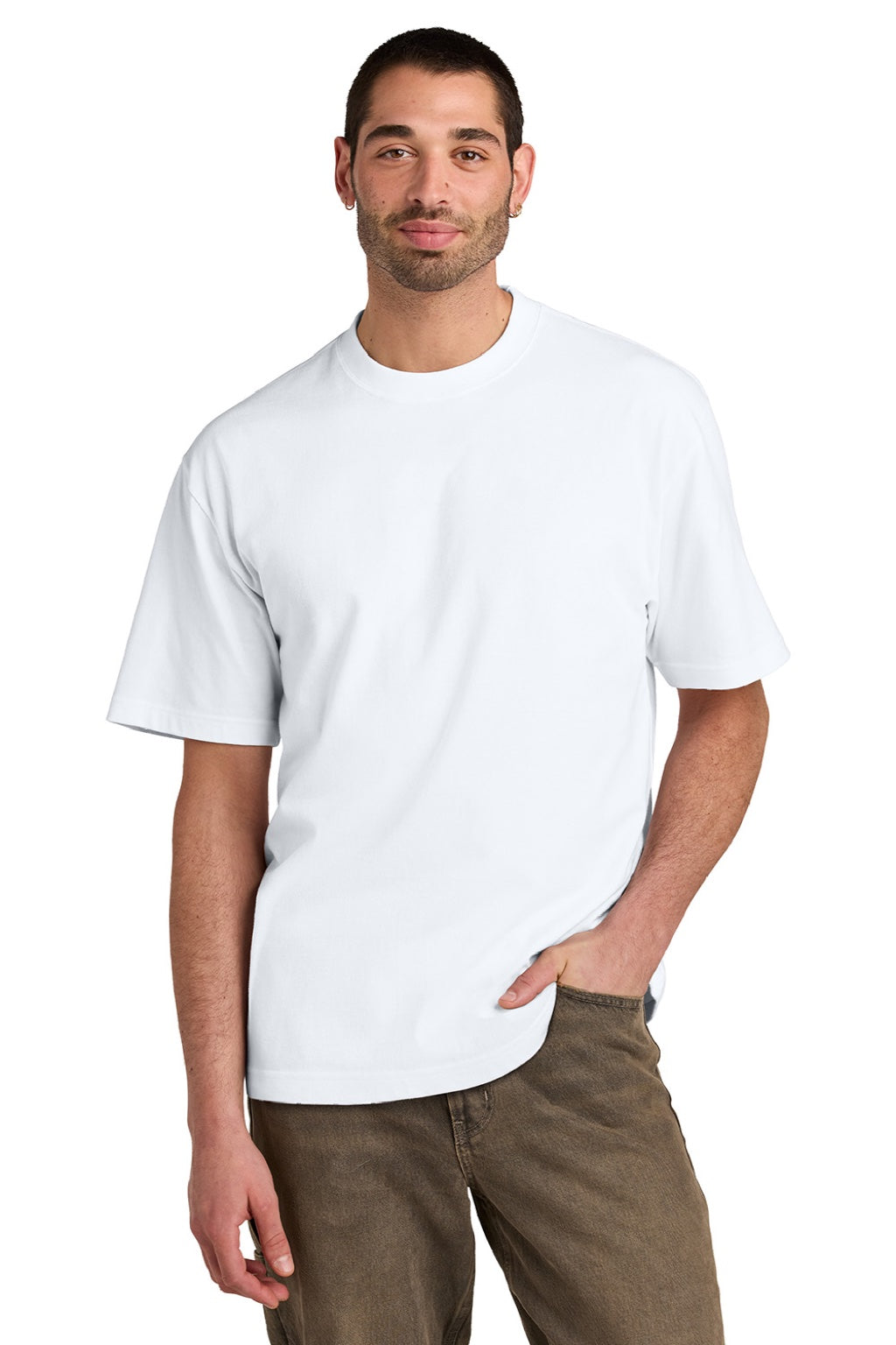 District DT6065 Mens Very Important Short Sleeve Crewneck T-Shirt White Model Front
