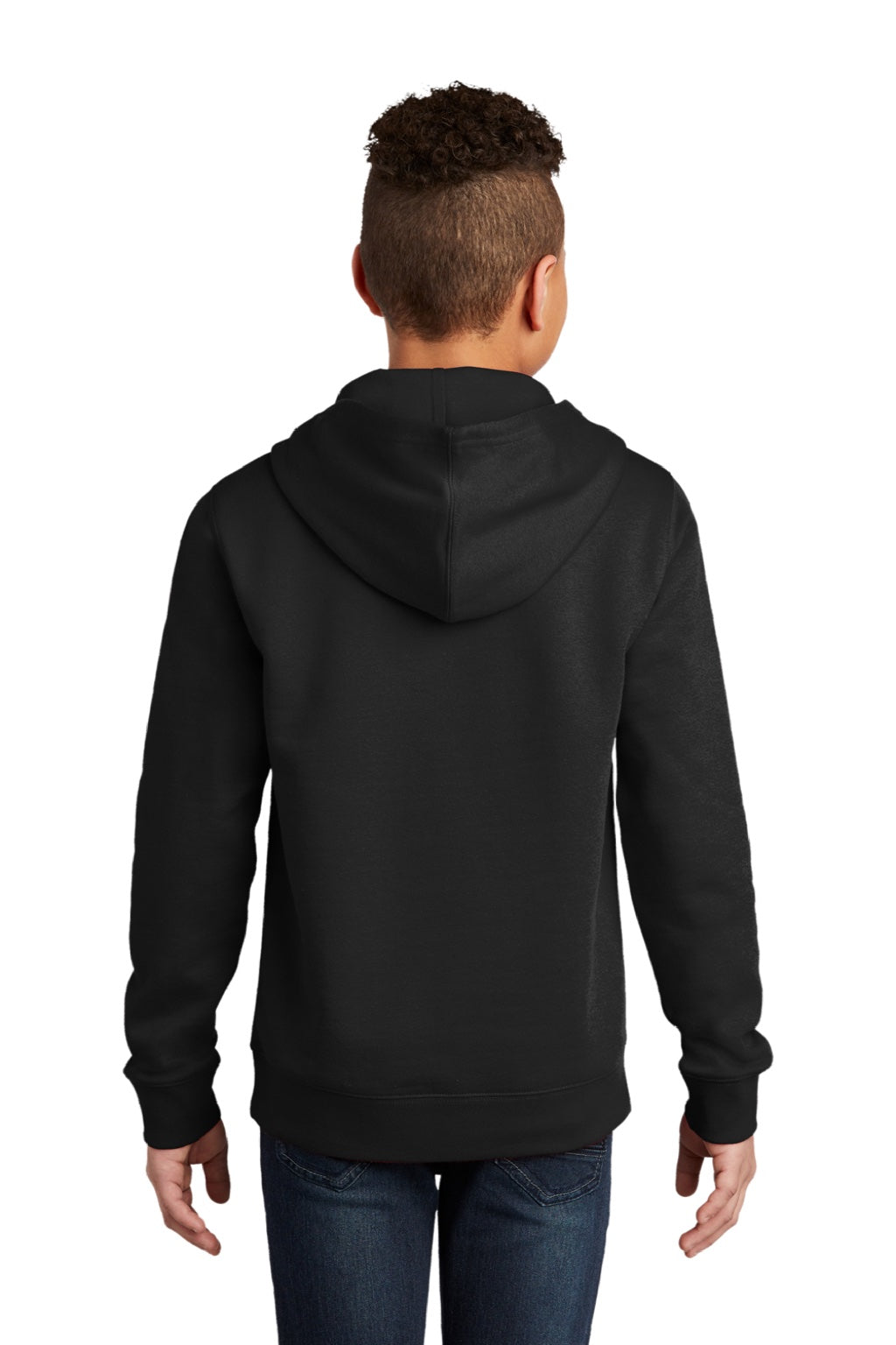 District DT6100Y Youth Very Important Fleece Hooded Sweatshirt Hoodie w/ Pouch Pocket Black Model Back