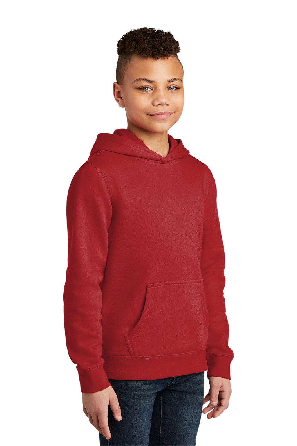 District DT6100Y Youth Very Important Fleece Hooded Sweatshirt Hoodie w/ Pouch Pocket Classic Red Model 3q