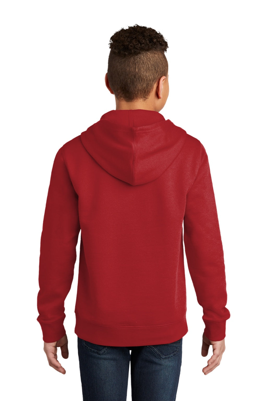 District DT6100Y Youth Very Important Fleece Hooded Sweatshirt Hoodie w/ Pouch Pocket Classic Red Model Back