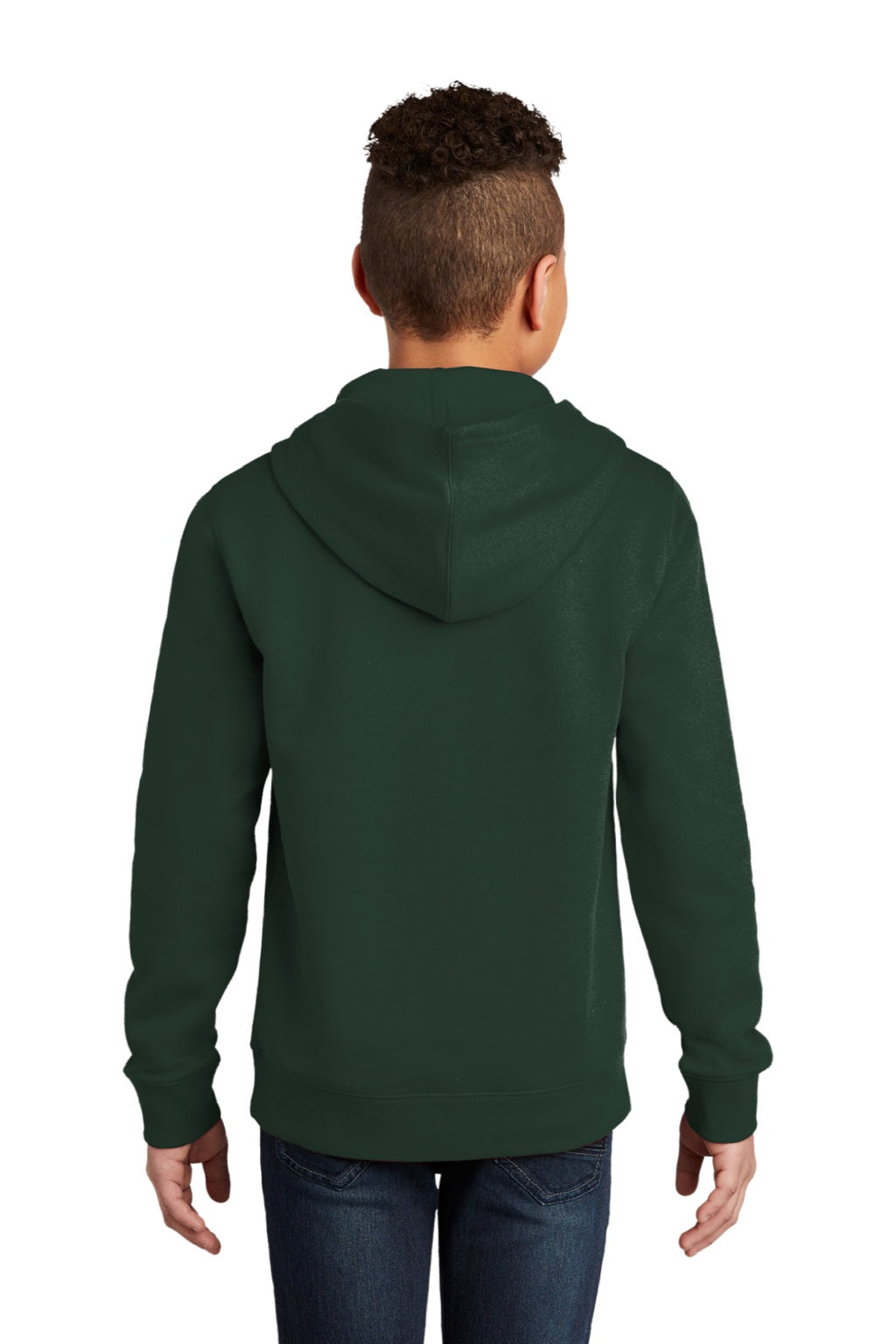 District DT6100Y Youth Very Important Fleece Hooded Sweatshirt Hoodie w/ Pouch Pocket Forest Green Model Back