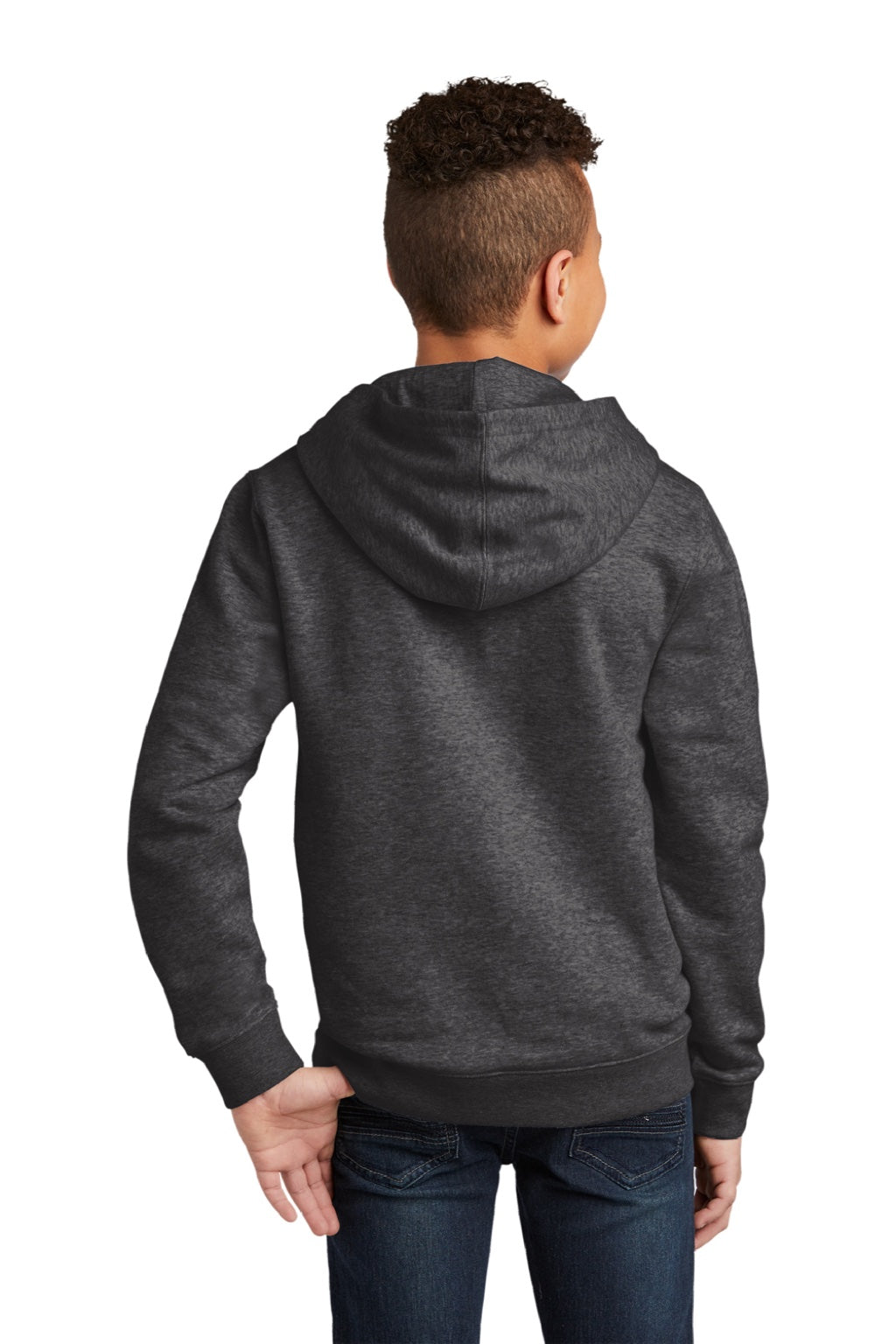 District DT6100Y Youth Very Important Fleece Hooded Sweatshirt Hoodie w/ Pouch Pocket Heather Charcoal Grey Model Back