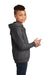 District DT6100Y Youth Very Important Fleece Hooded Sweatshirt Hoodie w/ Pouch Pocket Heather Charcoal Grey Model Side