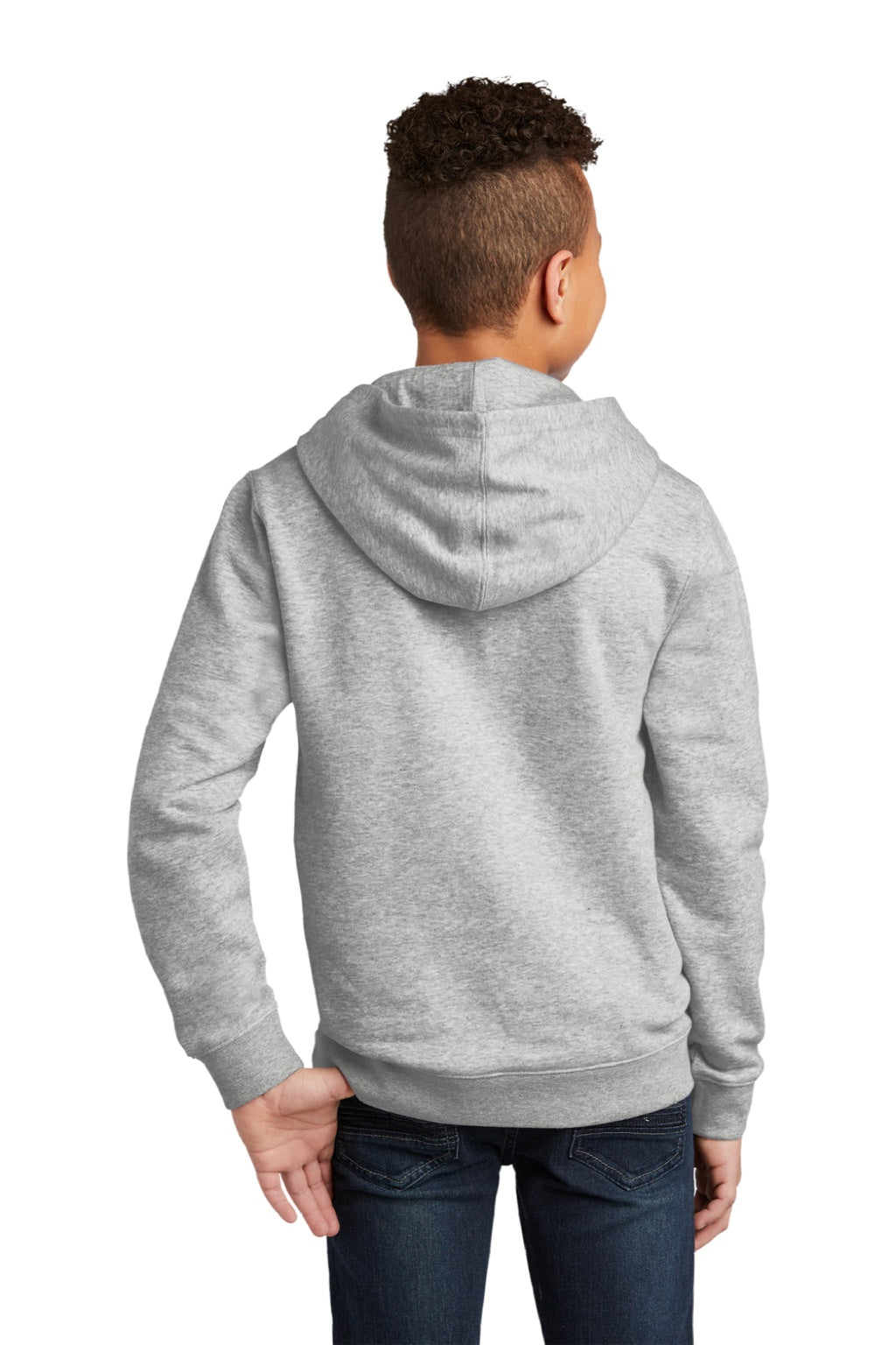 District DT6100Y Youth Very Important Fleece Hooded Sweatshirt Hoodie w/ Pouch Pocket Heather Light Grey Model Back