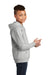 District DT6100Y Youth Very Important Fleece Hooded Sweatshirt Hoodie w/ Pouch Pocket Heather Light Grey Model Side