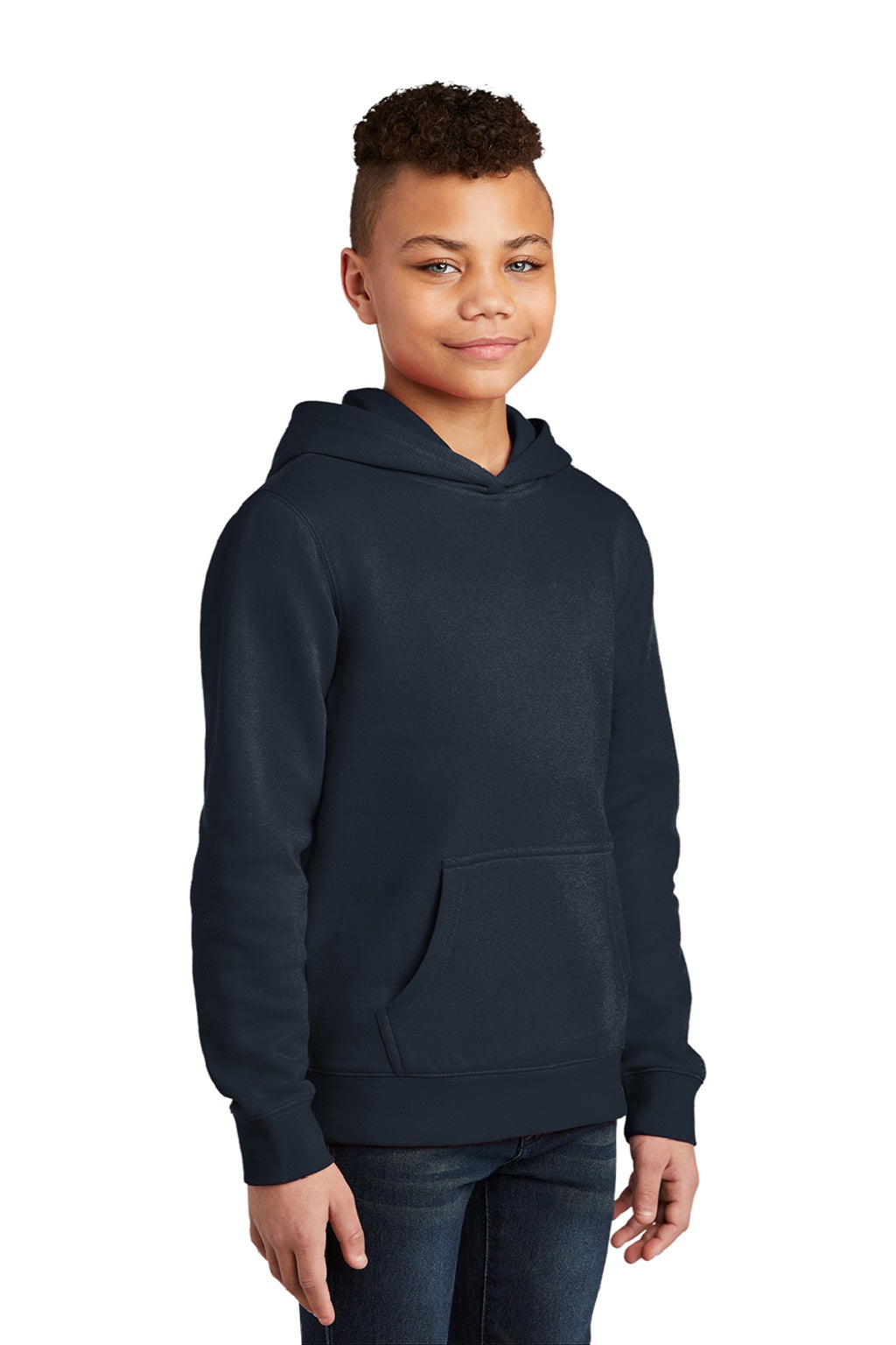 District DT6100Y Youth Very Important Fleece Hooded Sweatshirt Hoodie w/ Pouch Pocket New Navy Blue Model 3q