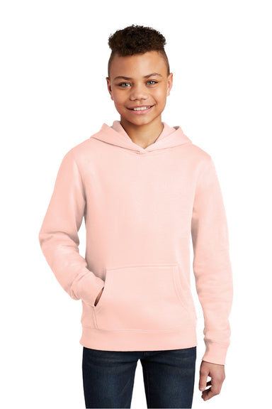 District DT6100Y Youth Very Important Fleece Hooded Sweatshirt Hoodie w/ Pouch Pocket Rosewater Pink Model Front