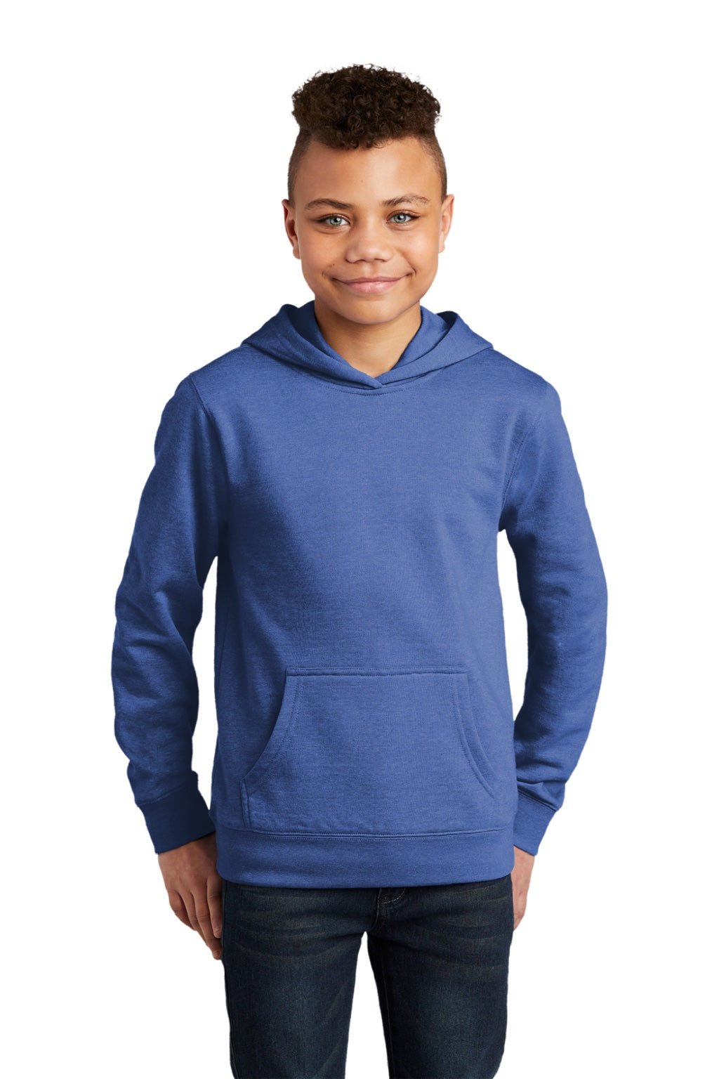District DT6100Y Youth Very Important Fleece Hooded Sweatshirt Hoodie w/ Pouch Pocket Royal Blue Frost Model Front