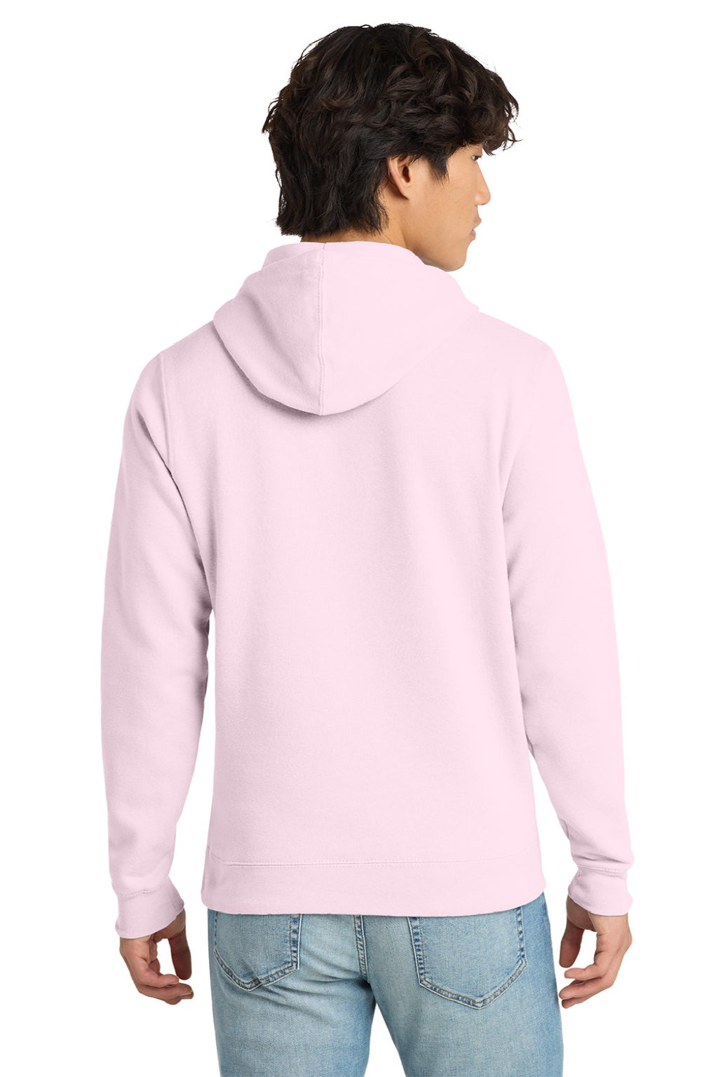District DT6100 Mens Very Important Fleece Hooded Sweatshirt Hoodie w/ Pouch Pocket Carnation Pink Model Back