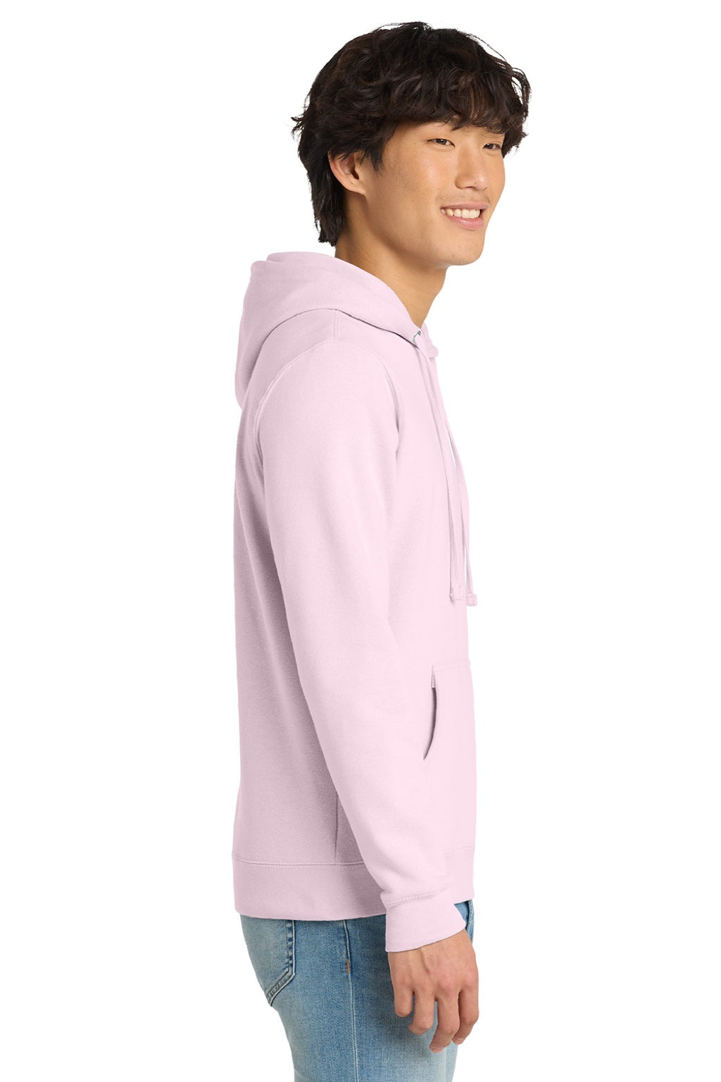 District DT6100 Mens Very Important Fleece Hooded Sweatshirt Hoodie w/ Pouch Pocket Carnation Pink Model Side