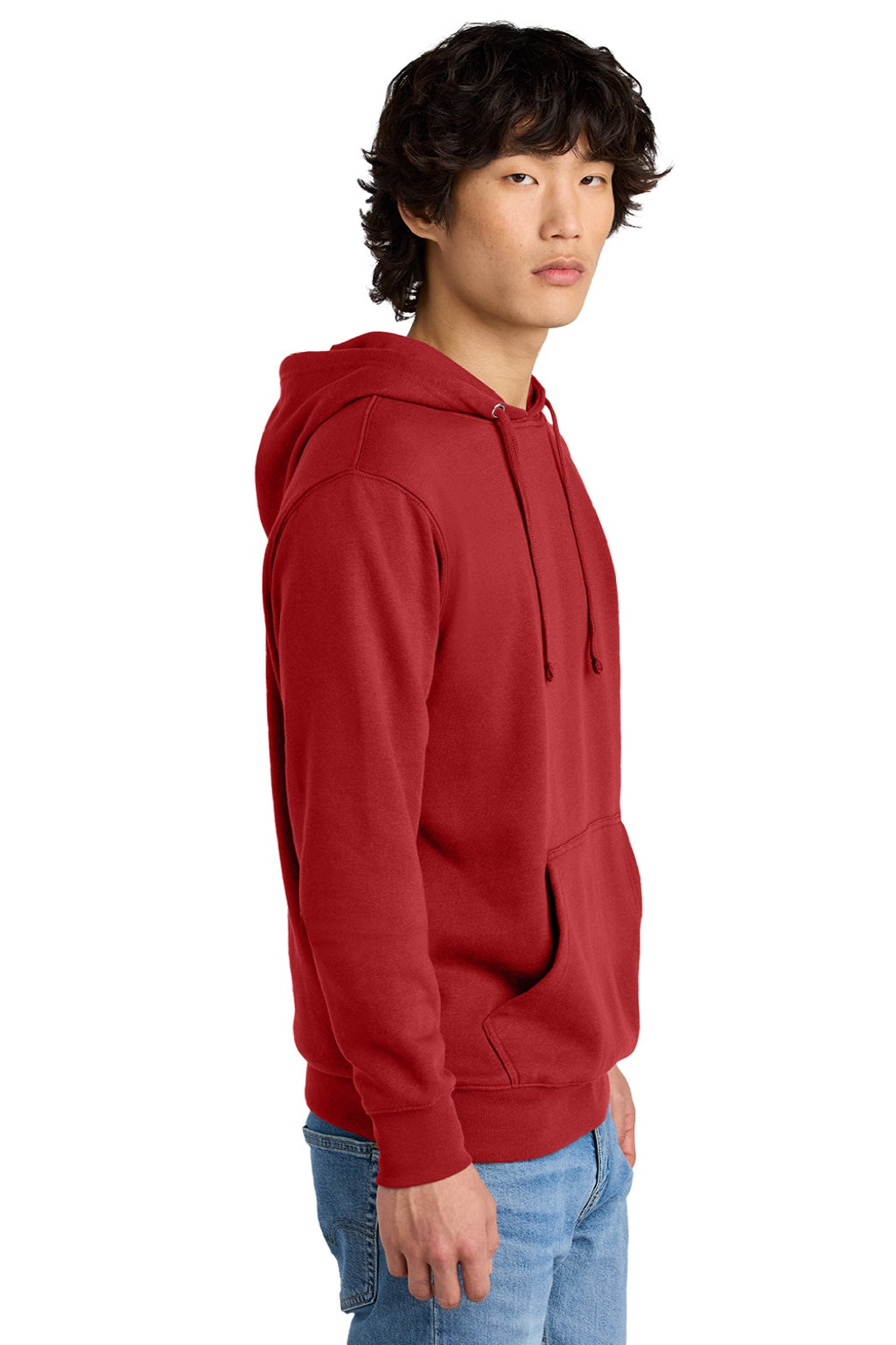 District DT6100 Mens Very Important Fleece Hooded Sweatshirt Hoodie w/ Pouch Pocket Classic Red Model Side
