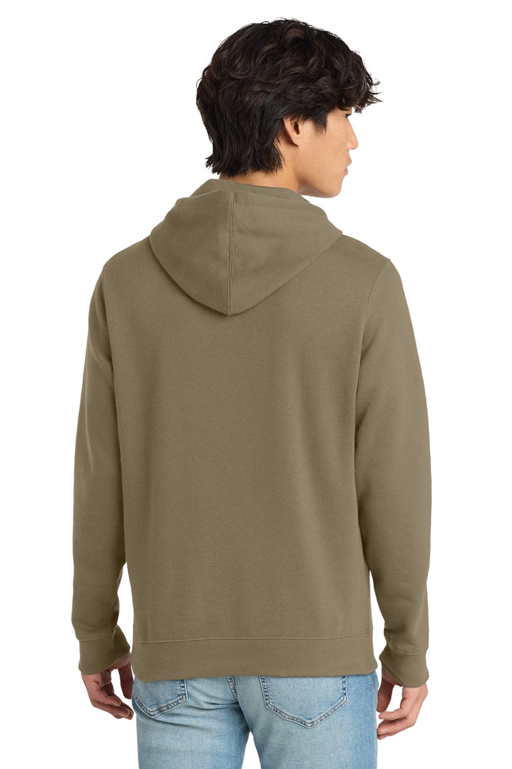 District DT6100 Mens Very Important Fleece Hooded Sweatshirt Hoodie w/ Pouch Pocket Coyote Brown Model Back