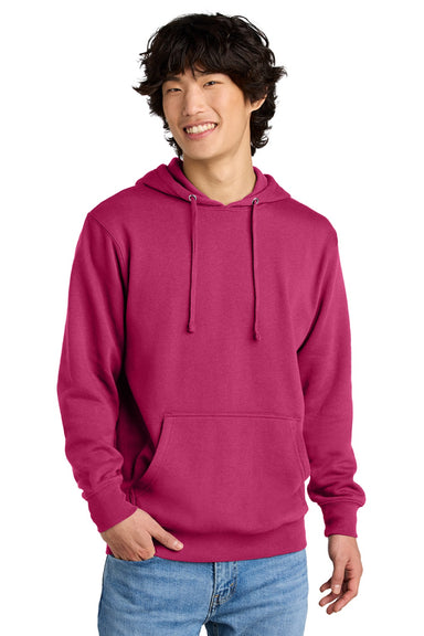 District DT6100 Mens Very Important Fleece Hooded Sweatshirt Hoodie w/ Pouch Pocket Dark Fuchsia Pink Model Front
