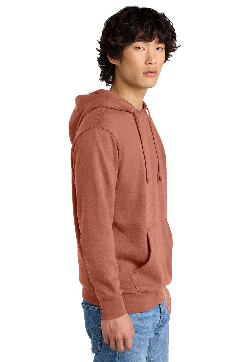 District DT6100 Mens Very Important Fleece Hooded Sweatshirt Hoodie w/ Pouch Pocket Desert Rose Model Side