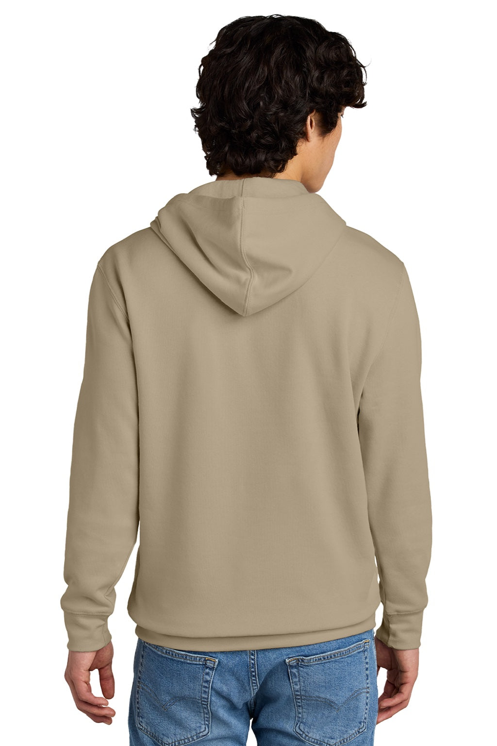 District DT6100 Mens Very Important Fleece Hooded Sweatshirt Hoodie w/ Pouch Pocket Desert Tan Model Back