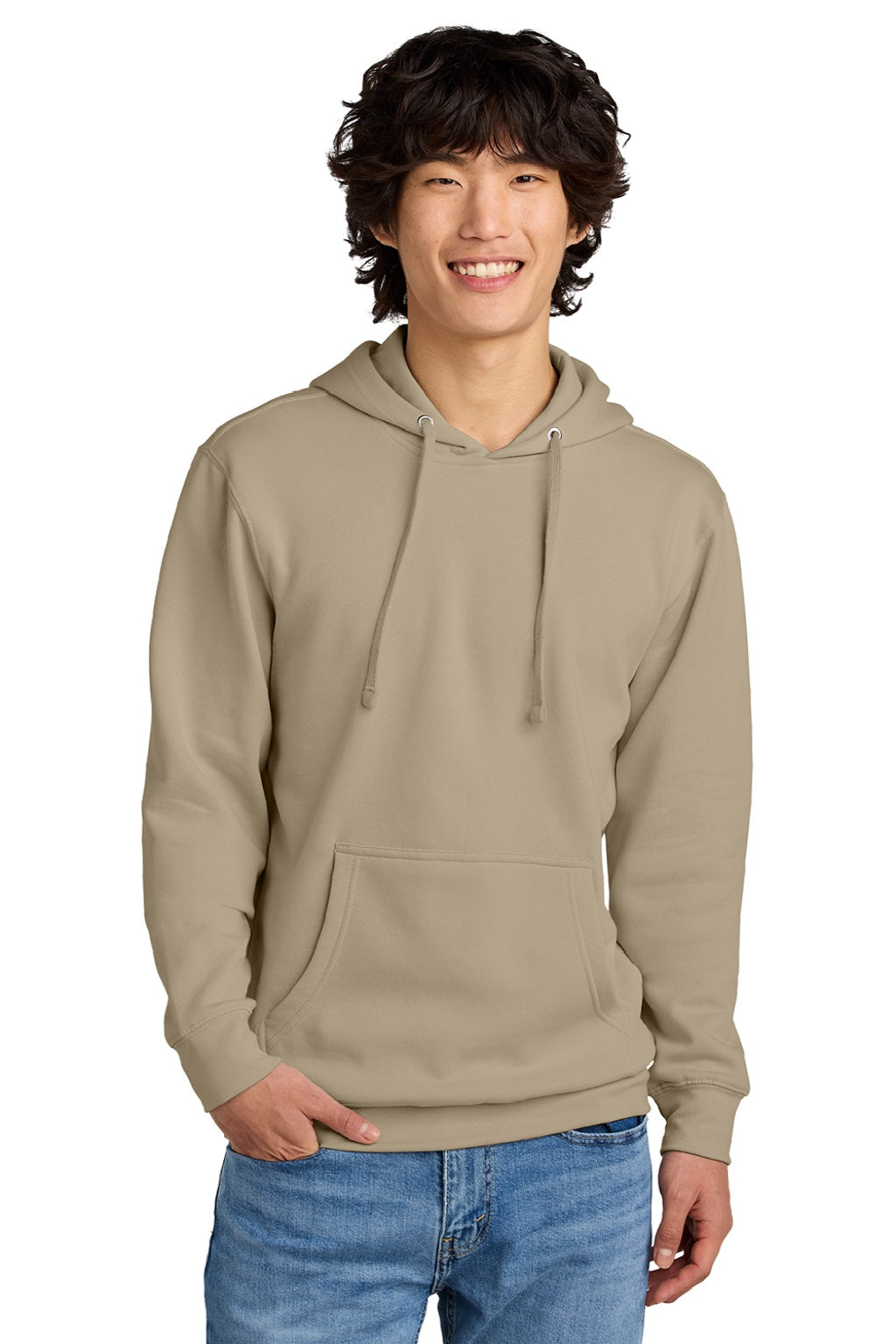 District DT6100 Mens Very Important Fleece Hooded Sweatshirt Hoodie w/ Pouch Pocket Desert Tan Model Front