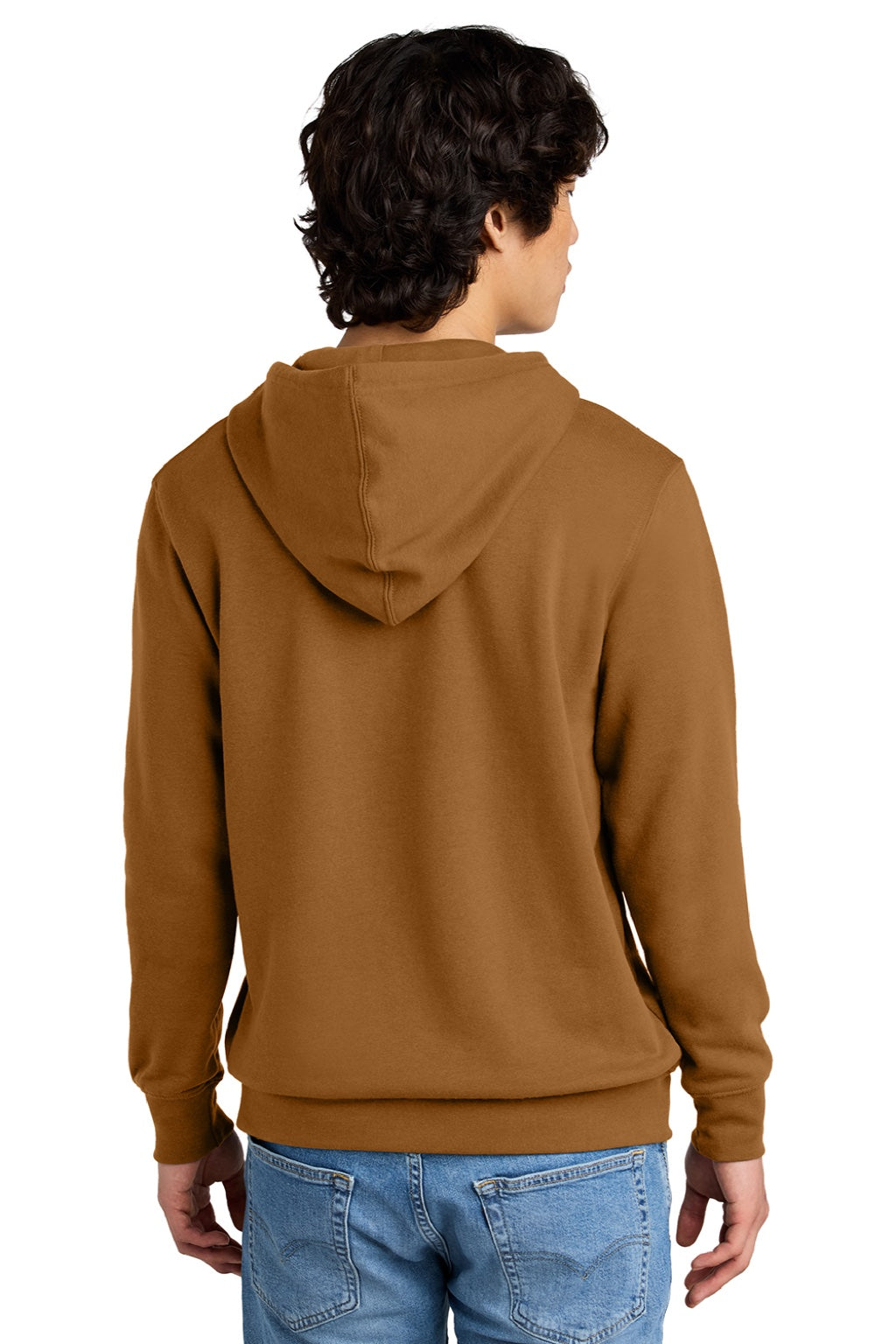 District DT6100 Mens Very Important Fleece Hooded Sweatshirt Hoodie w/ Pouch Pocket Duck Brown Model Back