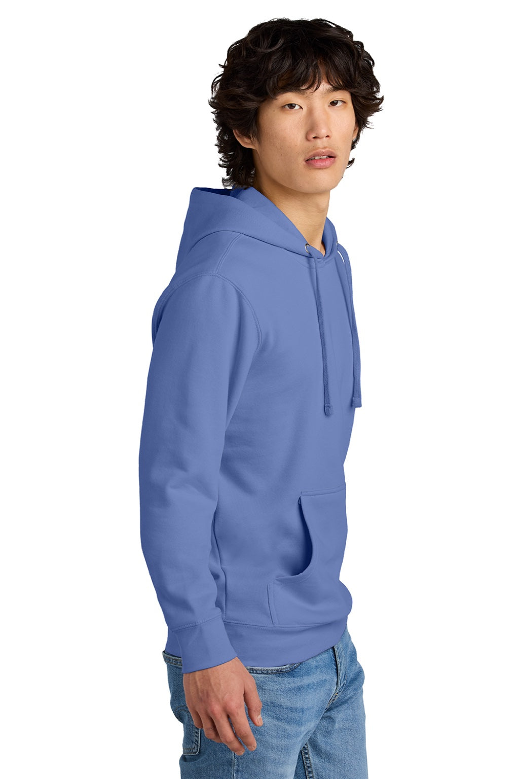 District DT6100 Mens Very Important Fleece Hooded Sweatshirt Hoodie w/ Pouch Pocket Electric Purple Model Side