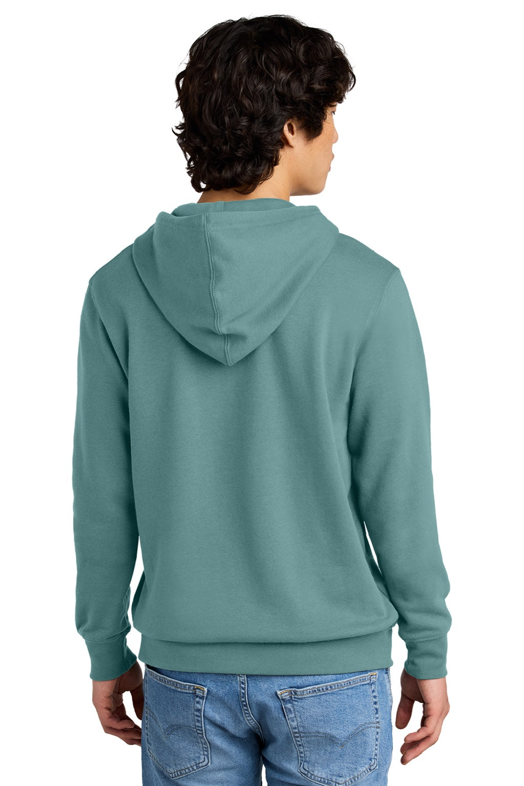 District DT6100 Mens Very Important Fleece Hooded Sweatshirt Hoodie w/ Pouch Pocket Eucalyptus Blue Model Back