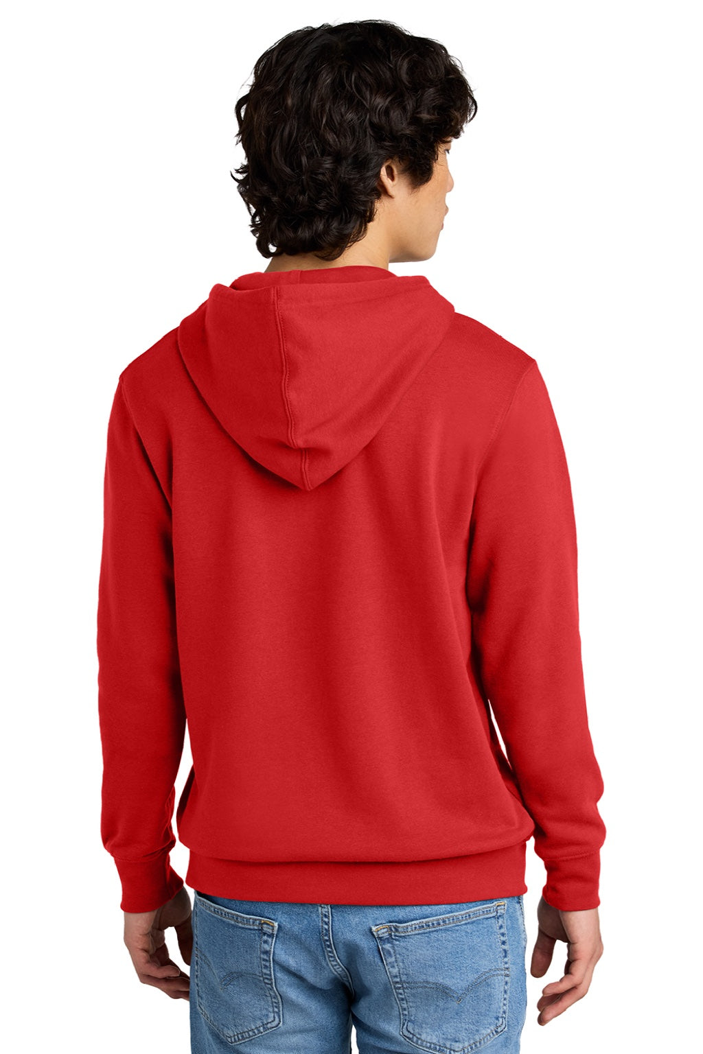 District DT6100 Mens Very Important Fleece Hooded Sweatshirt Hoodie w/ Pouch Pocket Fiery Red Model Back